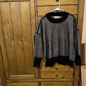 Zenana Outfitters Black and Cream Striped Sweater